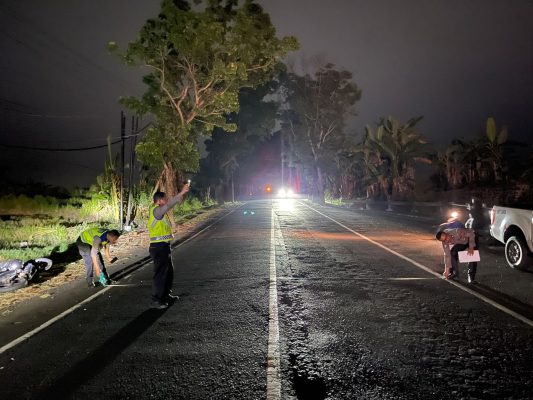 Ket poto: petugas kepolisian melakukan olah TKP setelah kecelakaan maud di Jalan Raya Jurusan Denpasar-Gilimanuk KM 78-79 Banjar Tegak Gede Desa Yehembang Kangin Kecamatan Mendoyo Kabupaten Jembrana
