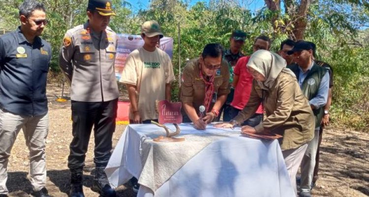 Ket poto: penandatanganan berita acara pelepasliaran 12 ekor rusa oleh Bali Zoo kepada BKSDA Bali di TNBB