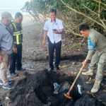 Ket poto: Petugas kubur bangkai penyu Lekang yang terdampar di Pantai Yehembang