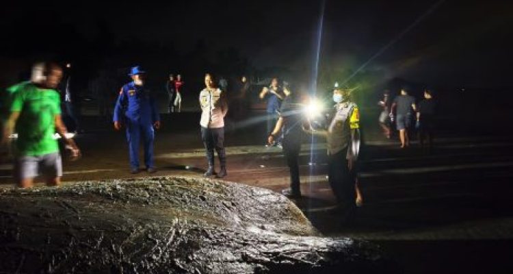 Ket poto: Proses penguburan bangkai paus sperma di Pesisir Pantai Nusasari, Melaya