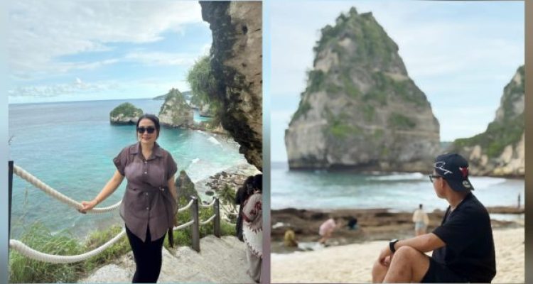 Ket Foto: Wisatawan saat mengabadikan momen di destinasi Wisata Diamond Beach, Nusa Penida.