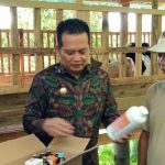 Ket poto: Bupati Jembrana I Made Kembang Hartawan saat menyerahkan obat-obatan untuk ternak kambing di Banjar Palunganbatu
