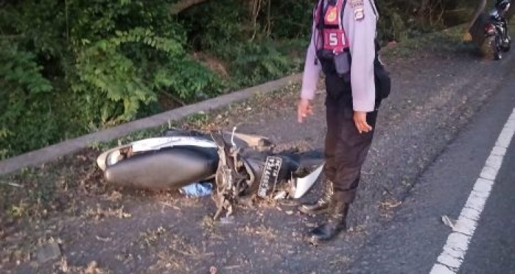 Ket poto: Kondisi sepeda motor korban usai tertabrak truk trailer di Melaya Ket poto: Kondisi sepeda motor korban usai tertabrak truk trailer di Melaya