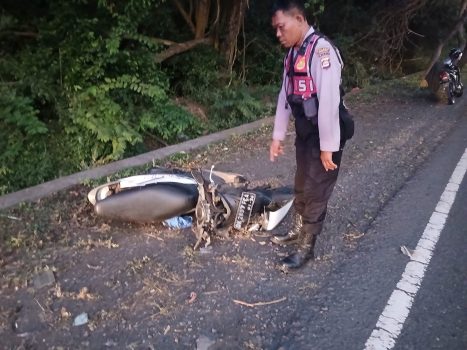 Ket poto: Kondisi sepeda motor korban usai tertabrak truk trailer di Melaya