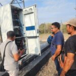 Ket poto: Pryugas kepolisian mengecek lokasi tempat baterai tower yang hilang
